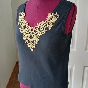 Kleids Classic Gold Lace on Black Tank Top OS Large seamless cotton USA vtg